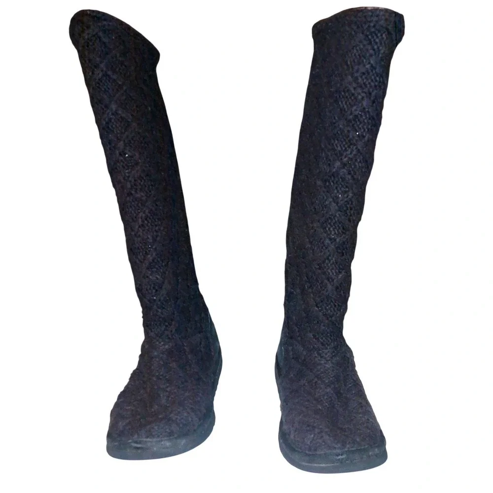 UGG Lattice Cardy Knit Boots Women's Black Tall Button